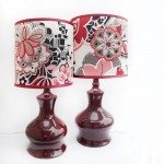 Red Ceramic Lamps with Fabric Shades